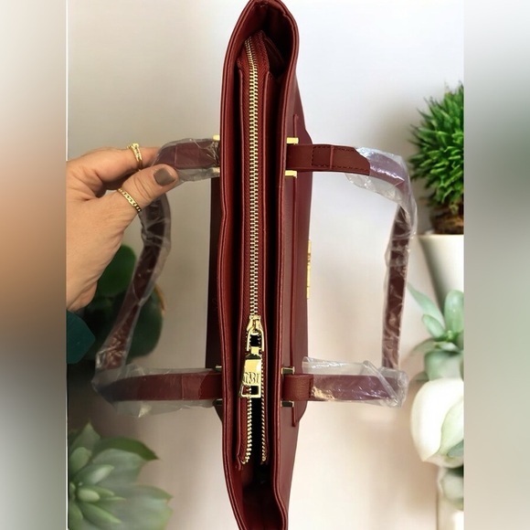 NWT Badgkey Mischka burgundy tote - Picture 6 of 10